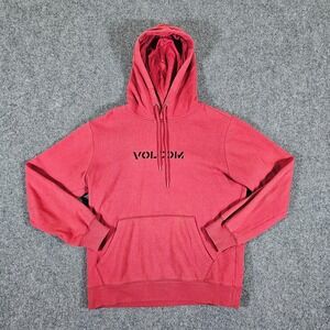 Y2K Volcom Skater‎ Spellout Hooded Sweatshirt Light Red Men's Size Small Grunge